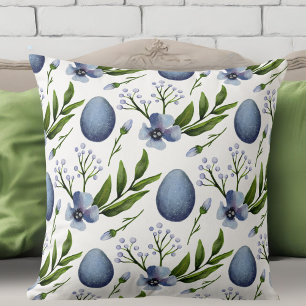 Stylish Farmhouse Blue, Green and White Floral Throw Pillow