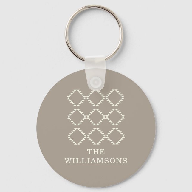 Stylish Farmhouse Geometric Taupe Custom Name   Keychain (Front)