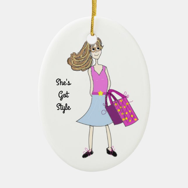 Stylish Fashion Girl Ceramic Ornament (Front)