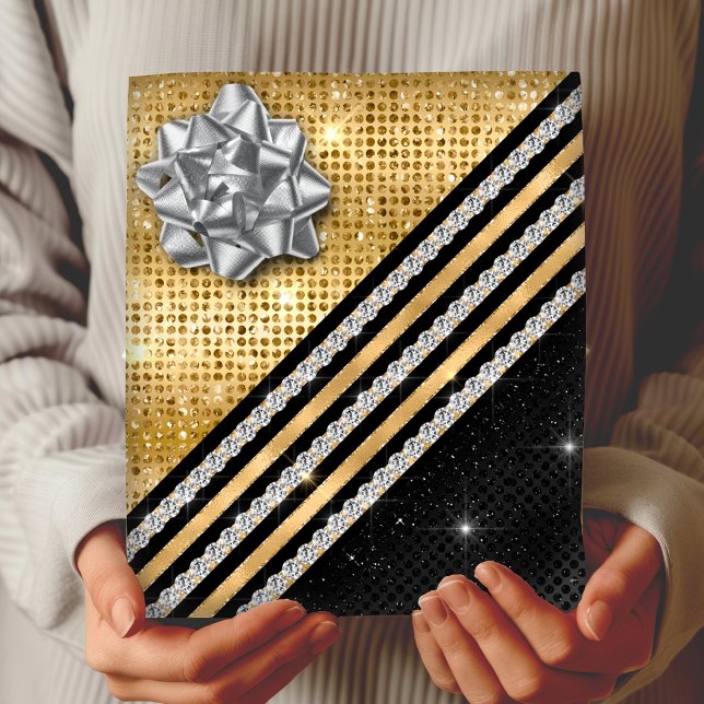 Stylish faux Crystal Gold And black glitter  Wrapping Paper Sheet (Creator Uploaded)