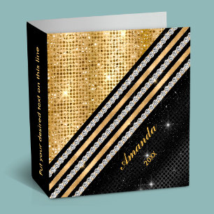 Stylish faux Crystal Gold And black Personalised Binder