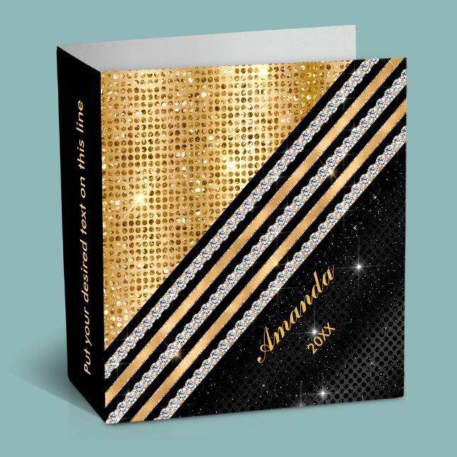 Stylish faux Crystal Gold And black Personalised Binder (Creator Uploaded)