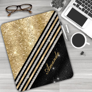 Stylish faux Crystal Gold And black Personalised M Mouse Pad
