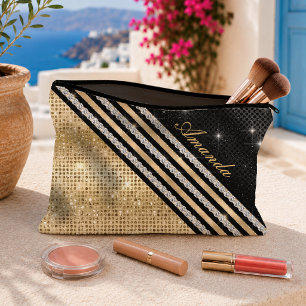 Stylish faux Crystal Gold And black Personalized Accessory Pouch