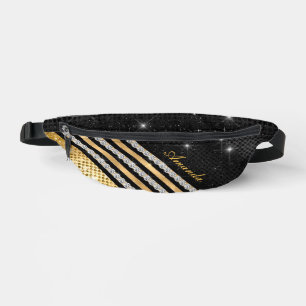 Stylish faux Crystal Gold And black Personalized Fanny Pack