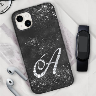 Stylish faux Crystal rhinestone letter A black iPhone 15 Case