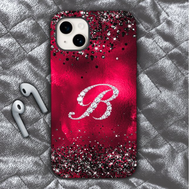 Stylish faux Crystal rhinestone letter B red black Case-Mate iPhone Case (Creator Uploaded)