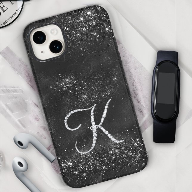 Stylish faux Crystal rhinestone letter K black Case-Mate iPhone Case (Creator Uploaded)