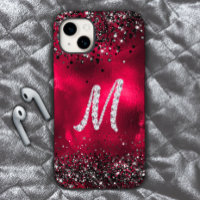 Stylish faux Crystal rhinestone letter M red black