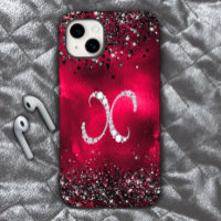 Stylish faux Crystal rhinestone letter X red black