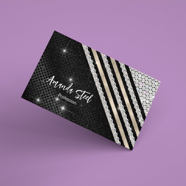 Stylish faux Crystal silver And black Personalised Magnetic Business Card (Creator Uploaded)