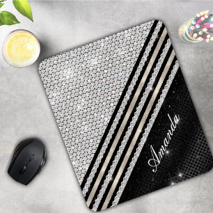 Stylish faux Crystal silver and black Personalised Mouse Pad