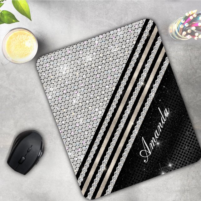 Stylish faux Crystal silver and black Personalised Mouse Pad (Creator Uploaded)