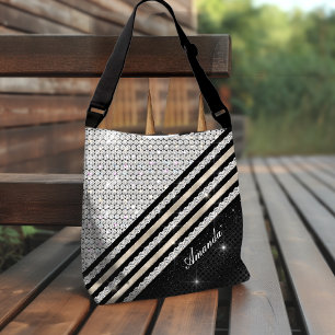 Stylish faux Crystal silver and black Personalised Tote Bag