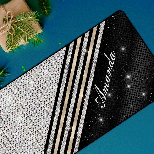 Stylish faux Crystal silver and black Personalized Desk Mat (Creator Uploaded)