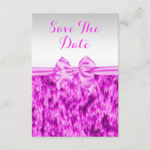 Stylish Faux Fur & Pink Bow Birthday Save The Date