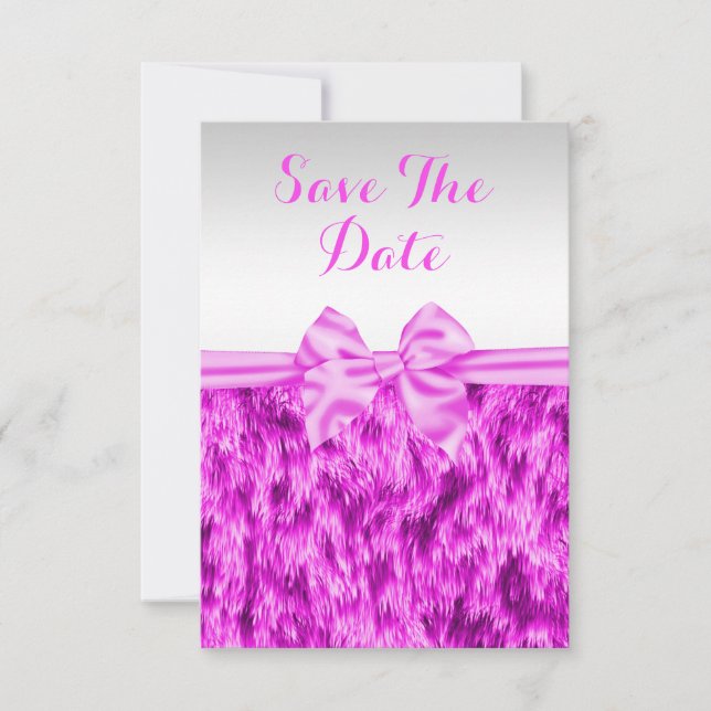 Stylish Faux Fur & Pink Bow Birthday Save The Date (Front)