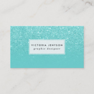 Stylish faux glitter ombre teal block custom business card