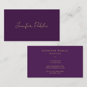 Stylish Faux Gold Calligraphy Script Text Purple Business Card