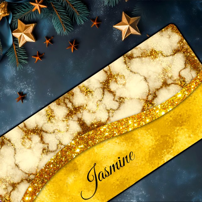 Stylish faux Gold glitter marble art Personalised Desk Mat (Creator Uploaded)
