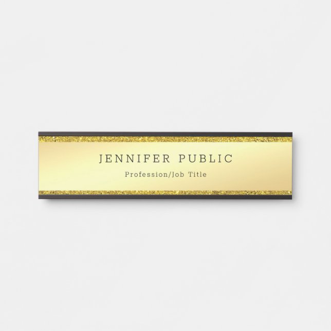 Stylish Faux Gold Glitter Modern Glamour Template Door Sign (Front)