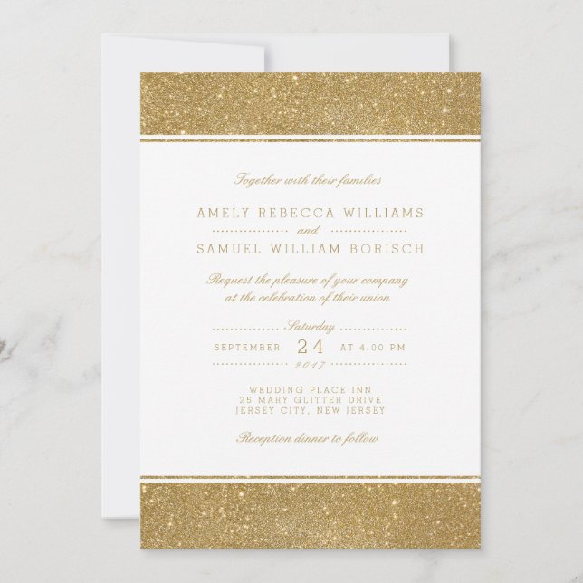 Stylish Faux Gold Glitter Wedding Invitation (Front)