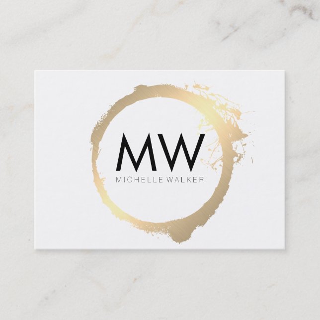 Stylish Faux Gold Ring with Chic Monogram Business Card (Front)