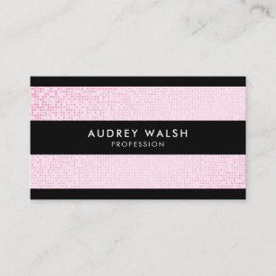 Stylish Faux Pink Sequin Black Stripes Business Card