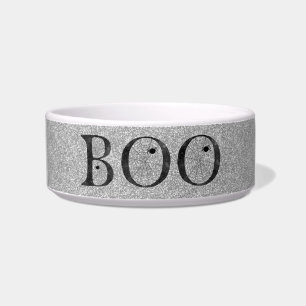 Stylish Faux Silver Glitter Boo Cat Feeding Bowl