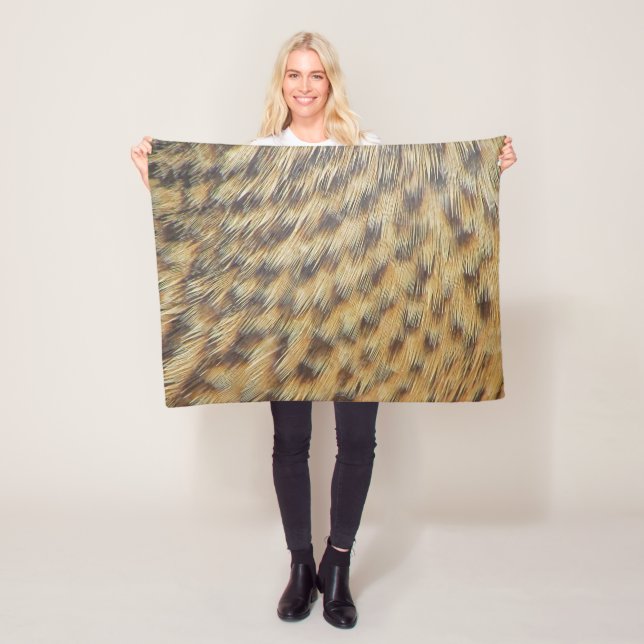Stylish Feather Pattern Gold Brown Animal Print Fleece Blanket (In Situ)