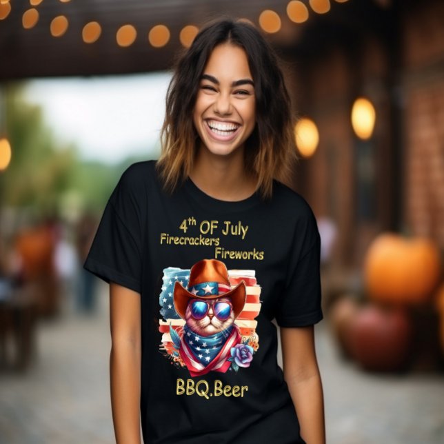 Stylish Feline: Cat in Sunglasses Independence Day T-Shirt (Creator Uploaded)