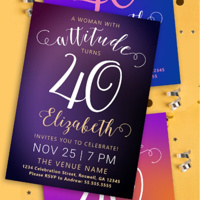 Stylish Feminine Royal Purple Forty Bold Script Holiday Card (Creator Uploaded)