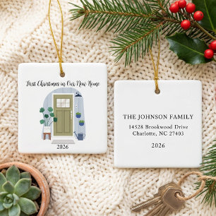 Stylish First Christmas in Our New Home Front Door Ceramic Ornament