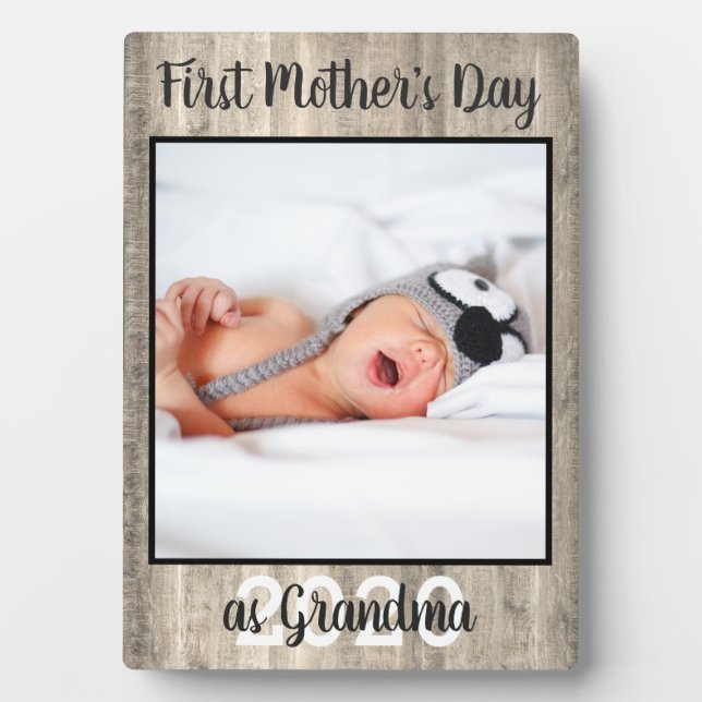 Stylish First Mother's Day as Grandma Photo Wood Plaque (Front)