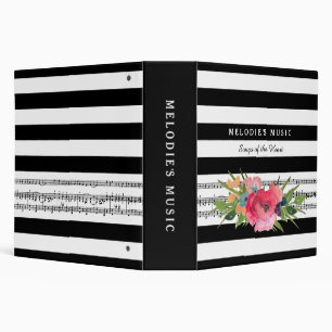 Stylish Floral and Stripes Musical Notes With Name Binder