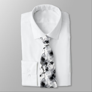 Stylish Floral Black White Modern Pattern Tie