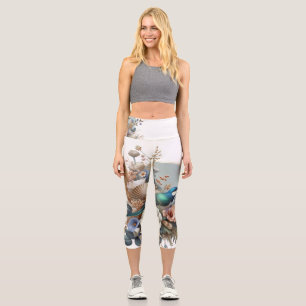Stylish Floral Bluebird Leggings Artistic Nature 
