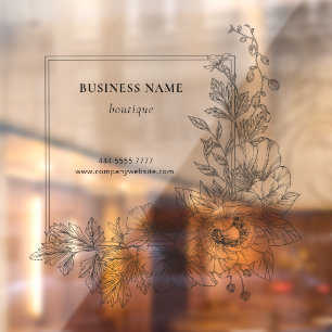 Stylish Floral Border Lounge Salon Business Name Window Cling