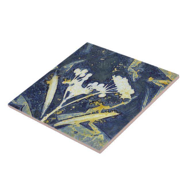 Stylish Floral Botanical Cyanotype Tile (Side)