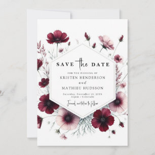 Stylish Floral Burgundy Wedding Save The Date