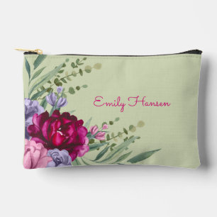 Stylish Floral Custom Name Script Bridesmaid Accessory Pouch