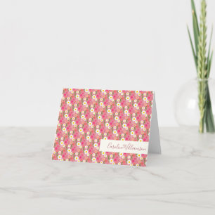 Stylish Floral Daisy Pattern in Pink Personalized Note Card