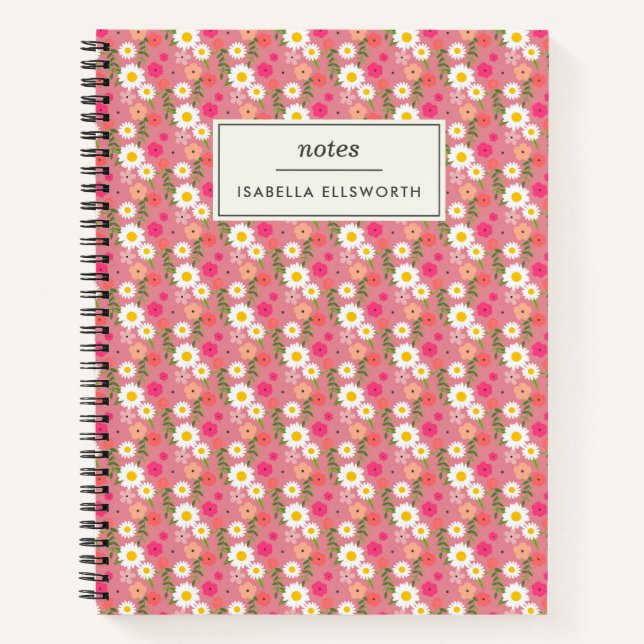 Stylish Floral Daisy Pattern Pink Personalized Notebook (Front)