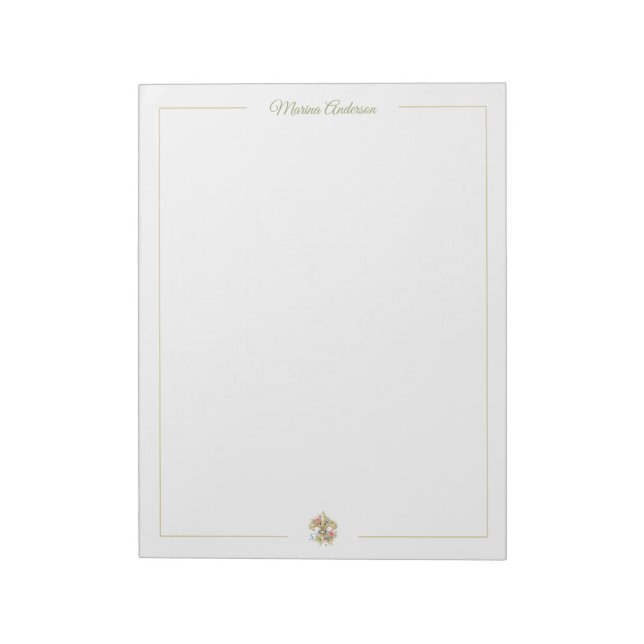 Stylish floral Fleur de Lys  Personalized Name Notepad (Rotated)