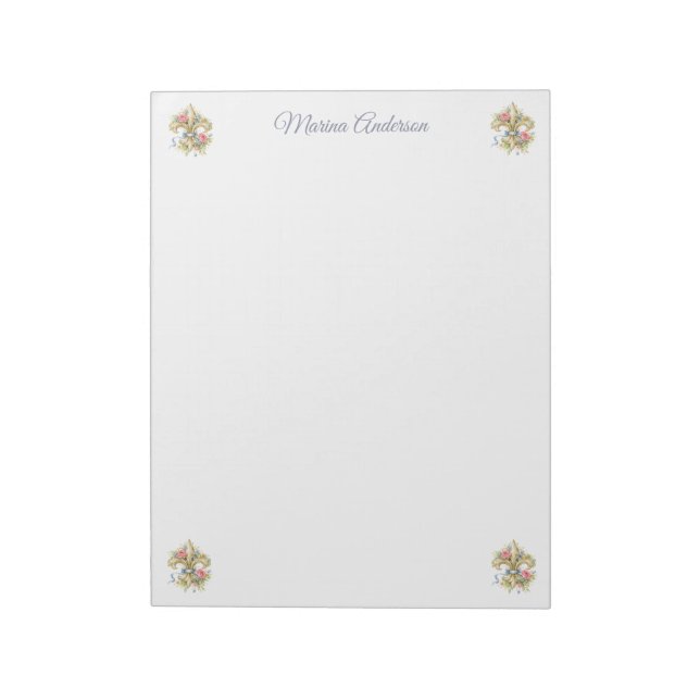 Stylish floral Fleur de Lys  Personalized Name Notepad (Rotated)