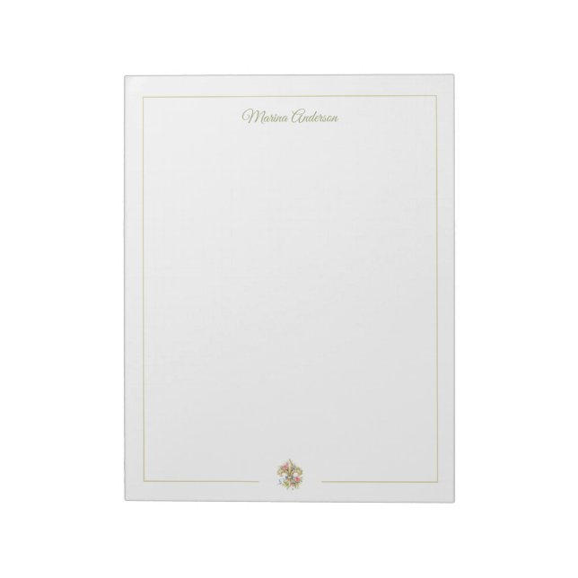 Stylish floral Fleur de Lys  Personalized Name Notepad (Rotated)