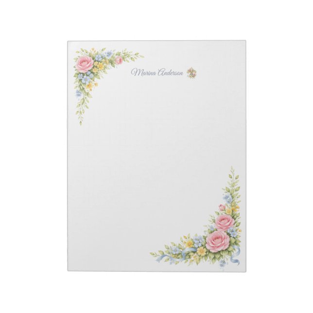 Stylish floral Fleur de Lys  Personalized Name Notepad (Rotated)