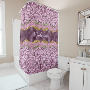 Stylish floral glittery Purple pink gold monogram
