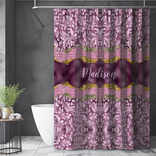Stylish floral glittery Purple pink gold monogram