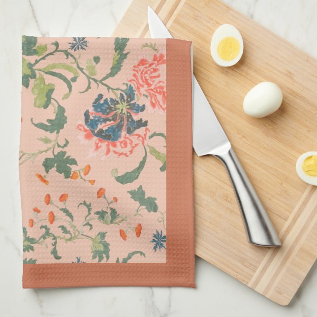 Stylish Floral Greenery Terracotta Kitchen Towel (Quarter Fold)